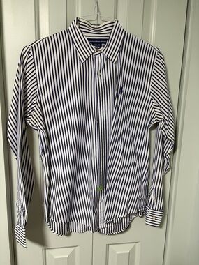 Ralph Lauren White and Navy Vertical Stripe Dress Shirt